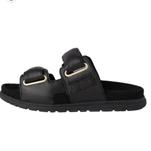Woden Black Leather Lisa Double Strap Slide Sandals Women's Size 38 US 7-7.5